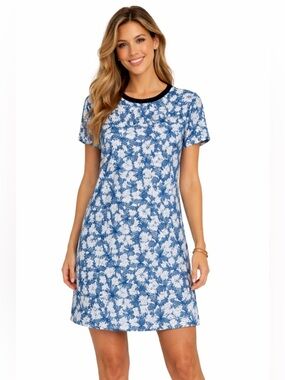 Marabelle Blue White Pineapple Print Shift Dress Medium Tropical Summer Dress